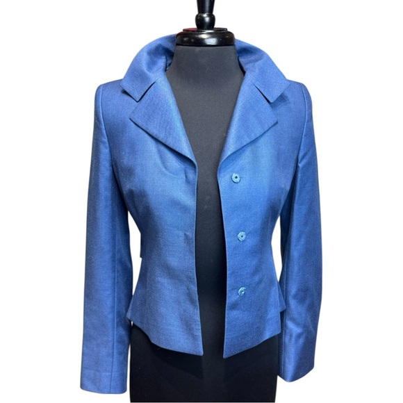 Akris Blue Cashmere Silk Blend Tailored Blazer Swiss Luxury Minimalist Size 6 - Picture 7 of 11